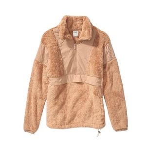Victoria’s Secret PINK Oversized Teddy 1/4 Zip Sweatshirt Tan M Cozy Brown M